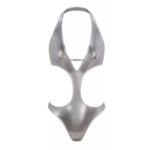 Skims metallic swim halter monokini in nickel one piece XL NWT - Picture 1 of 8